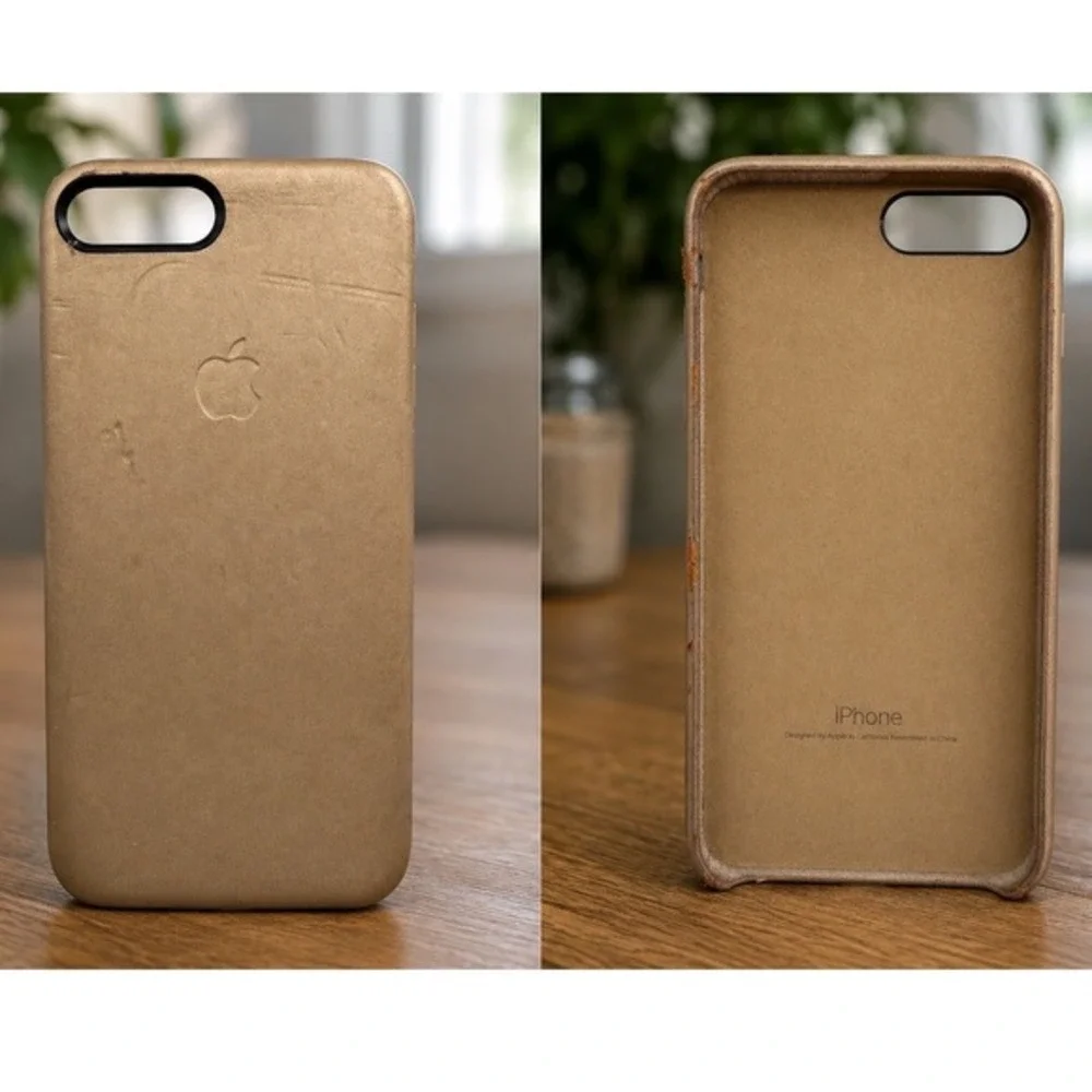 Apple iPhone 7 Plus 8 Plus Leather Case Rose Gold Bronze Metallic Genuine Cover‎